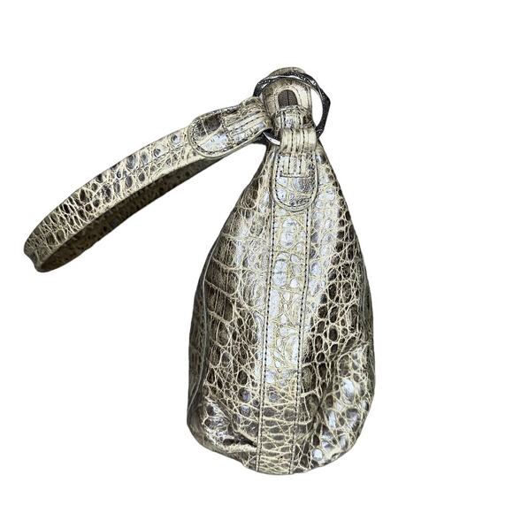 Brighton Croc Embossed Beige Green Metallic Hand Bag Hobo Shoulder Purse - Picture 7 of 11